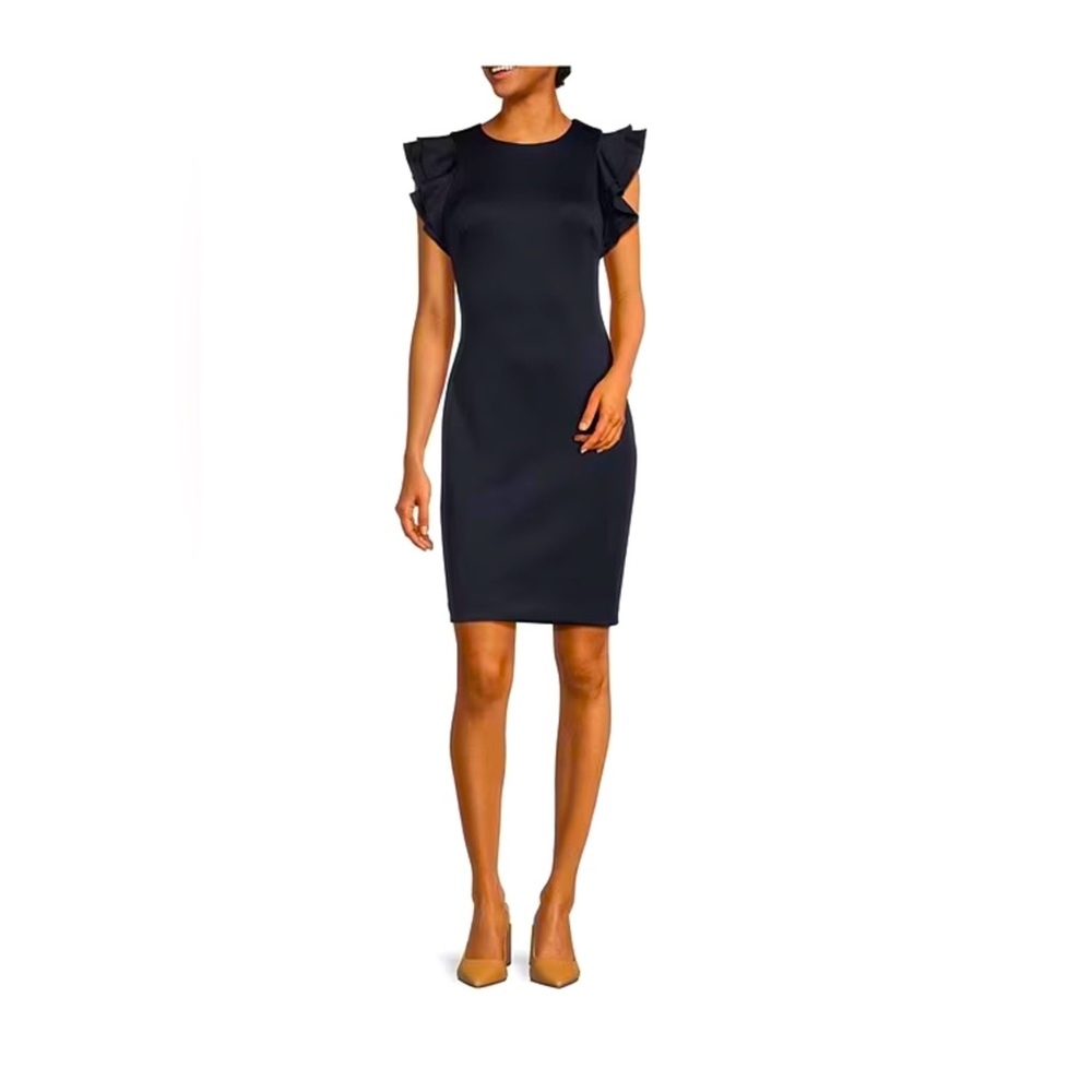 Tommy Hilfiger Black Flutter Ruffle Sleeve Scuba Sheath Dress Size 2